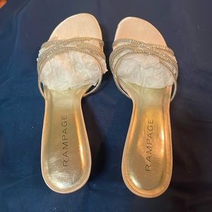 Rampage Frankie Evening Champagne Gold strapless heels.